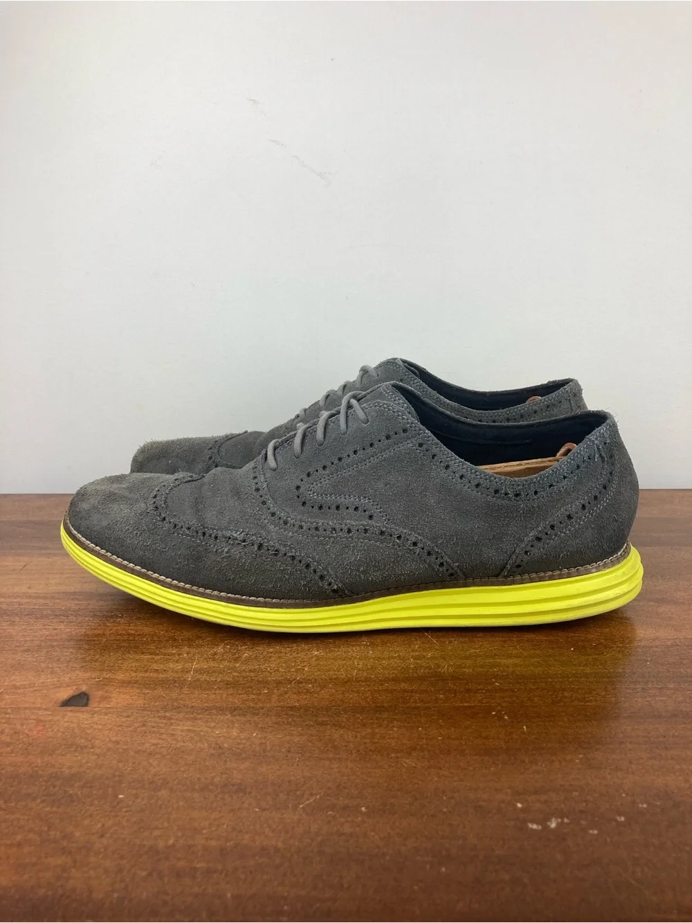 Cole Haan Grand Os Lunargrand Wingtip Suede Oxford Gray Volt C10226 Men Size 13M